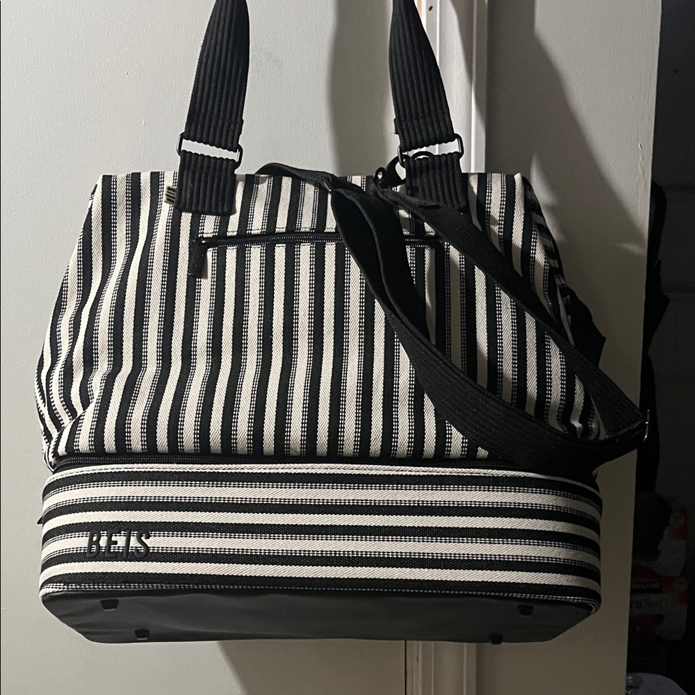BEIS Black and White Striped Duffel Bag